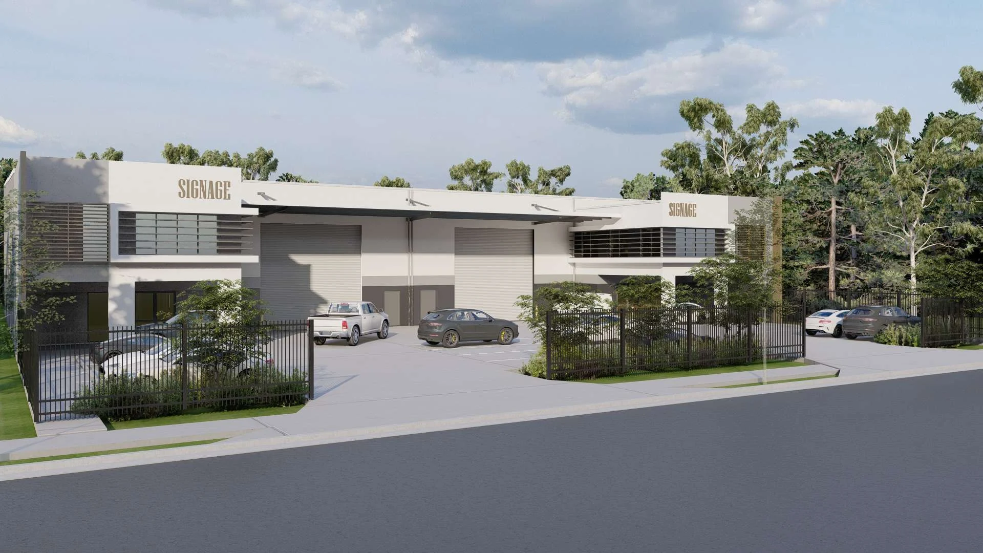 Architectural impression of the two proposed Lot 303 warehouse and office units